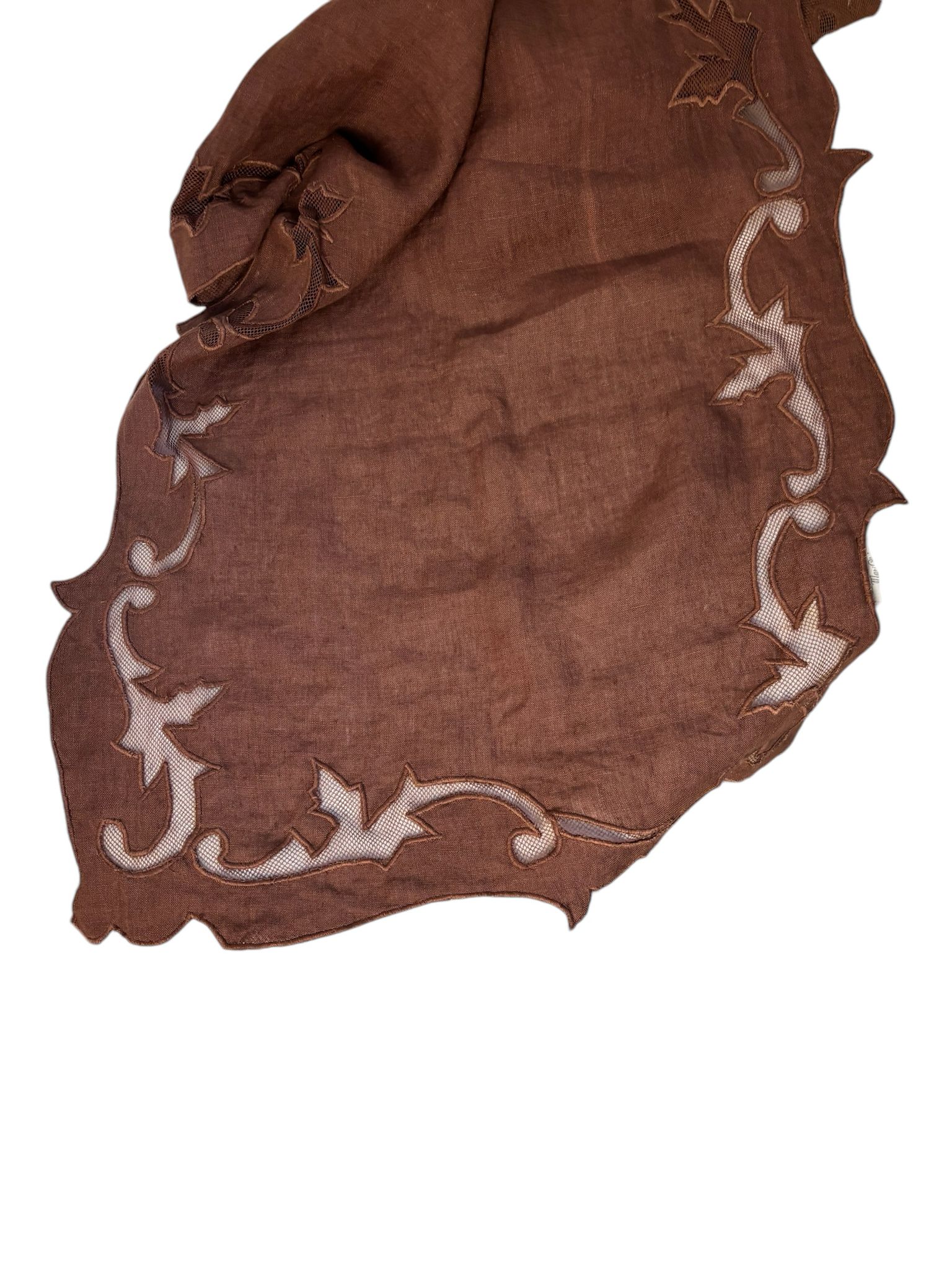 Runner in Lino con Eleganti Trafori Marroni 50x150 cm - Blanc Mariclò