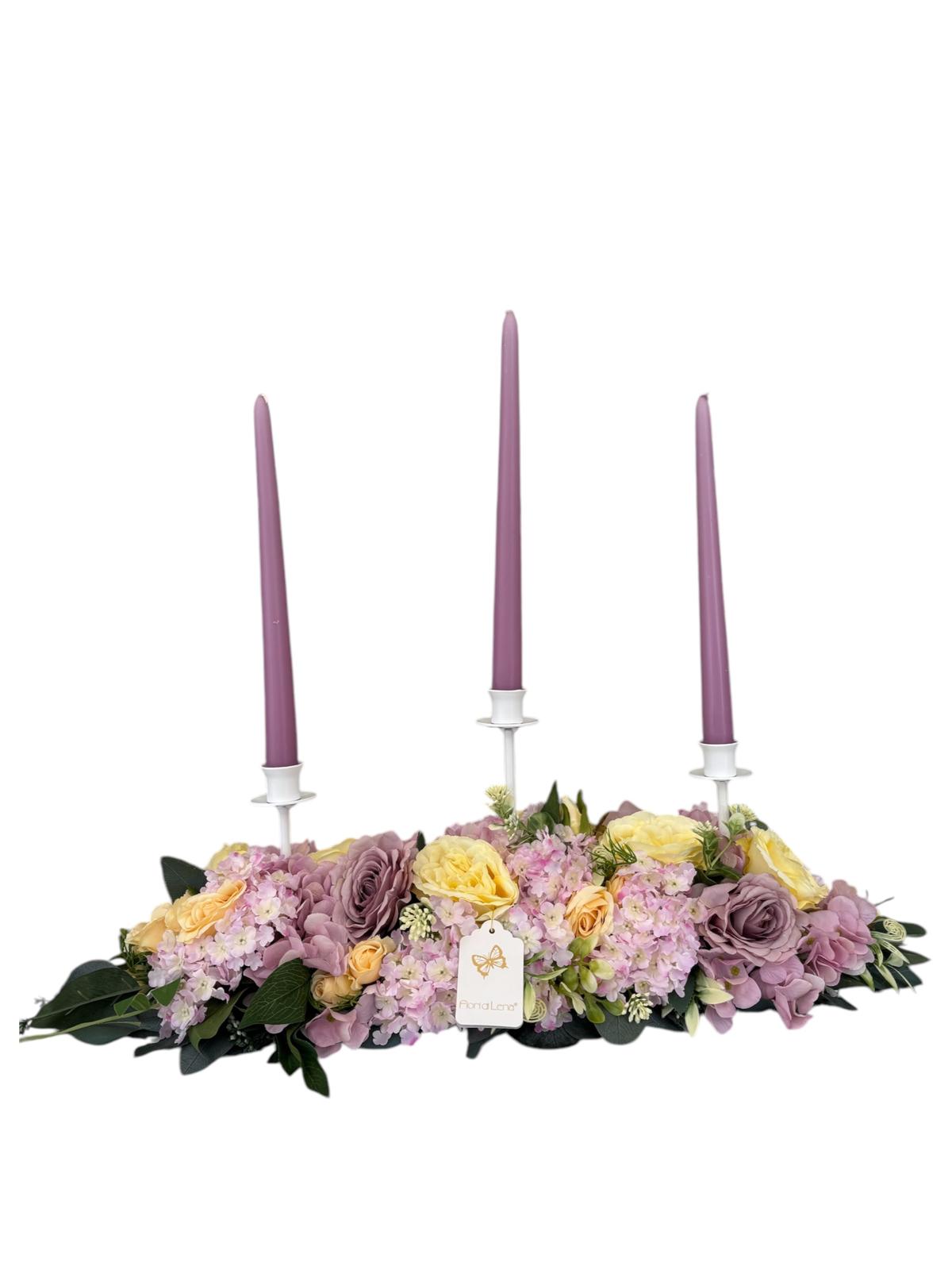 Candelabro Primaverile con Base Floreale in Tessuto - Fiori di Lena
