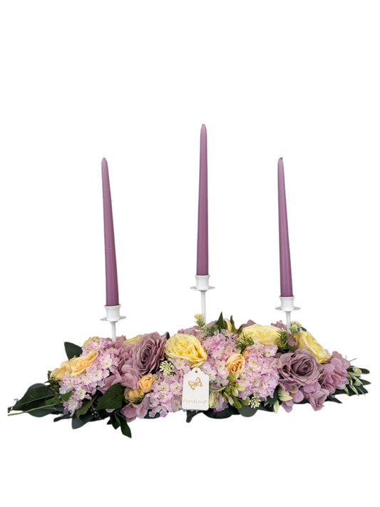 Candelabro Primaverile con Base Floreale in Tessuto - Fiori di Lena