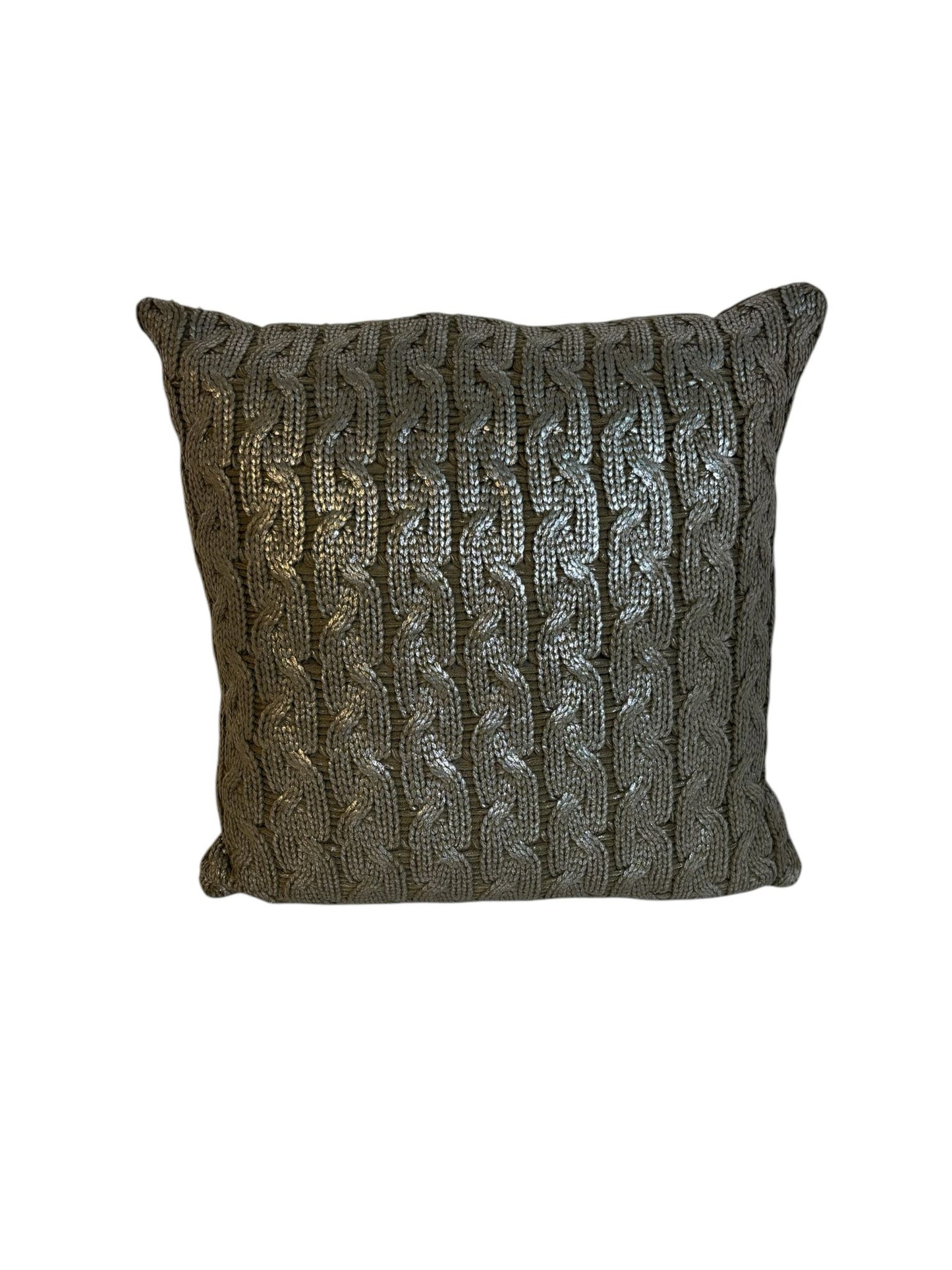 Cuscino Effetto Maglione con Inserti in Lana Laminata Argento 40x40 cm - Ixia