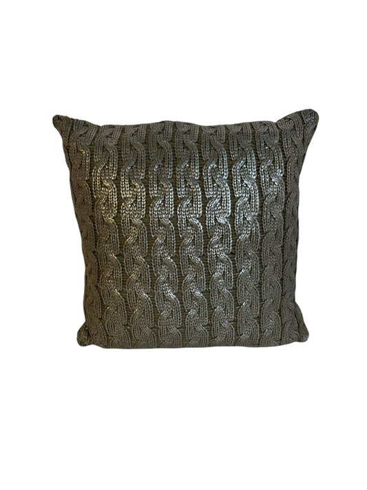 Cuscino Effetto Maglione con Inserti in Lana Laminata Argento 40x40 cm - Ixia