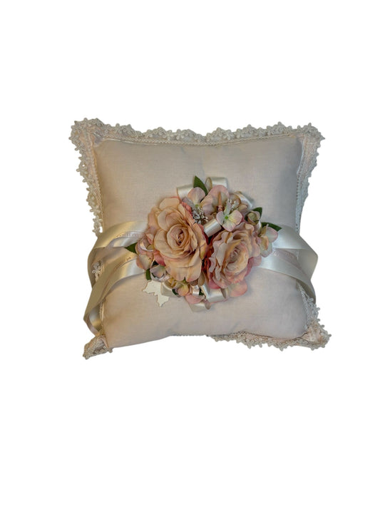 Cuscino Quadrato in Cotone con Pizzo e Fiori 30x30 cm - Fiori di Lena