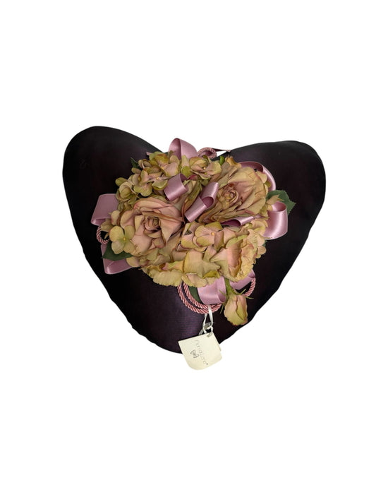 Cuscino a Forma di Cuore in Taffetà con Fiori 40x40 cm - Fiori di Lena