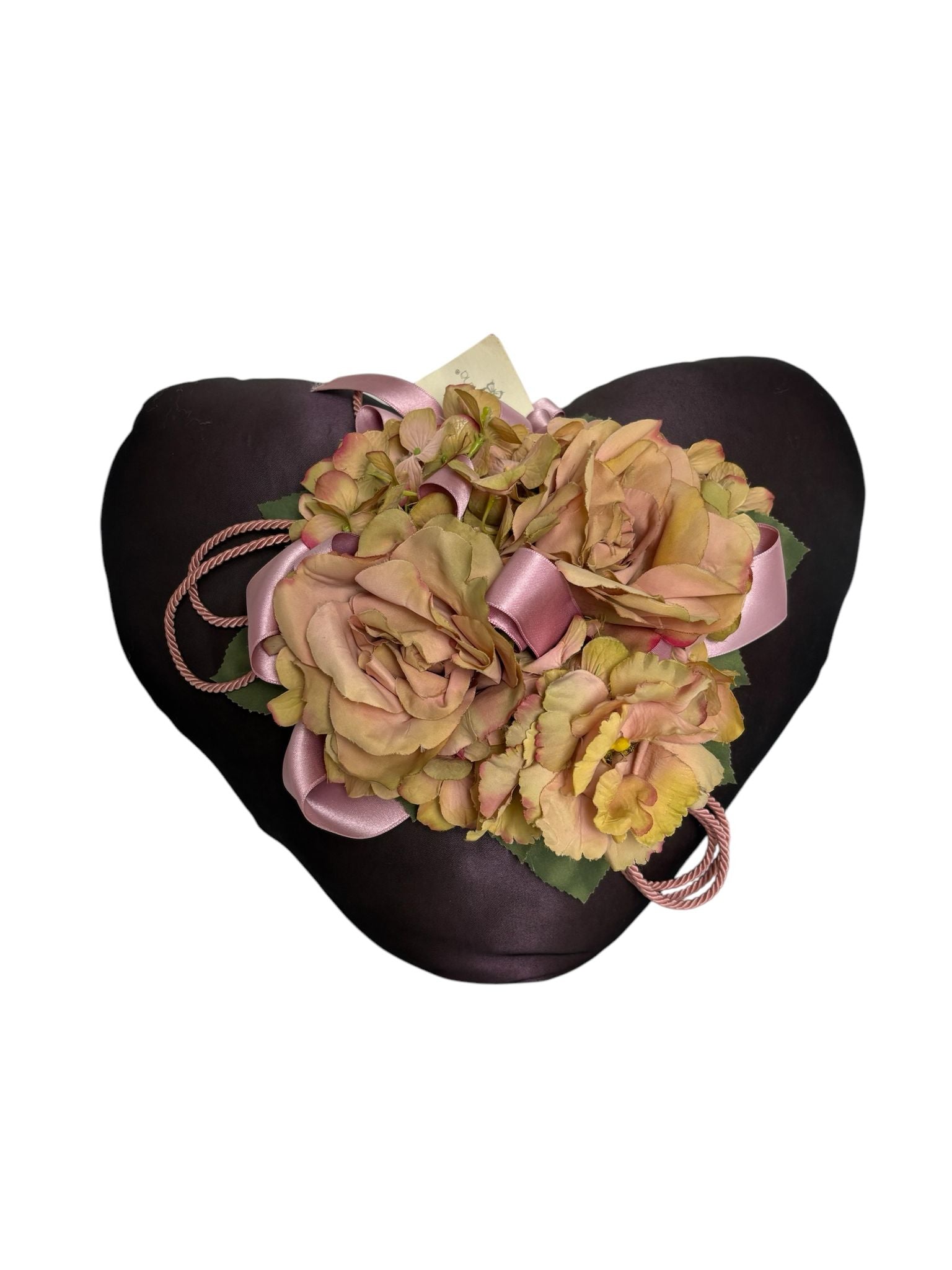 Cuscino a Forma di Cuore in Taffetà con Fiori 45x30 cm - Fiori di Lena