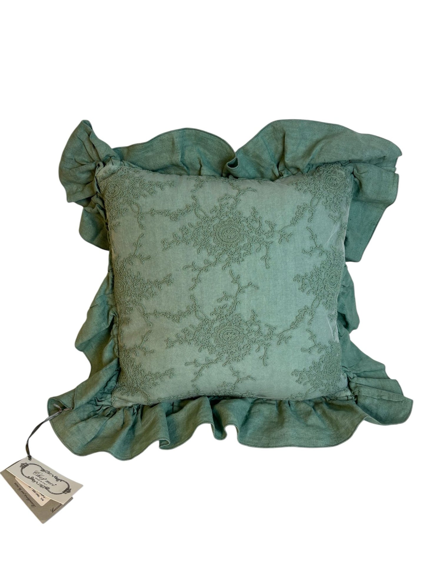 Cuscino in Lino e Cotone con Pizzo Corinzio Ricamato e Volant 40x40 cm - Chez Moi