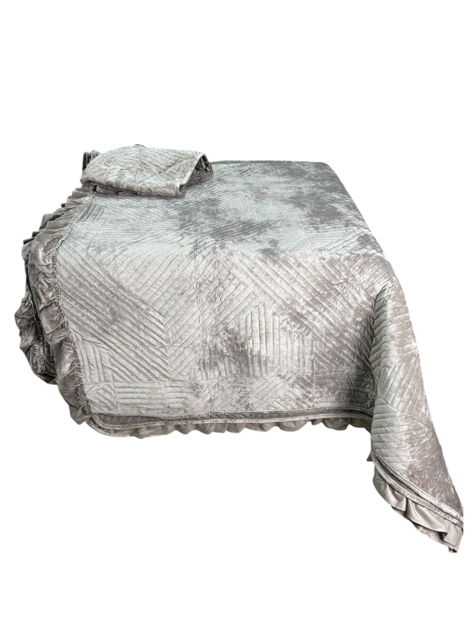 Set Trapunta Matrimoniale 260x260 cm  in Velluto Grigio con Guanciali - Blanc MariClo’