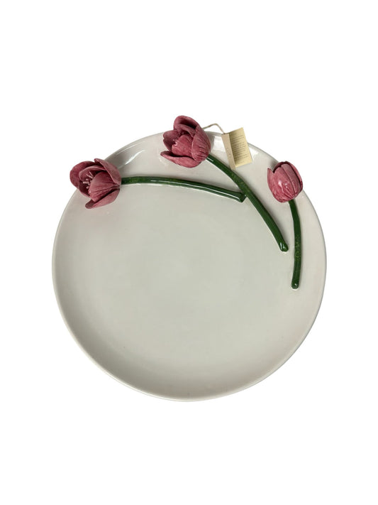 Vassoio Tondo in Ceramica di Capodimonte con Tulipani Rosa – Centrotavola Elegante