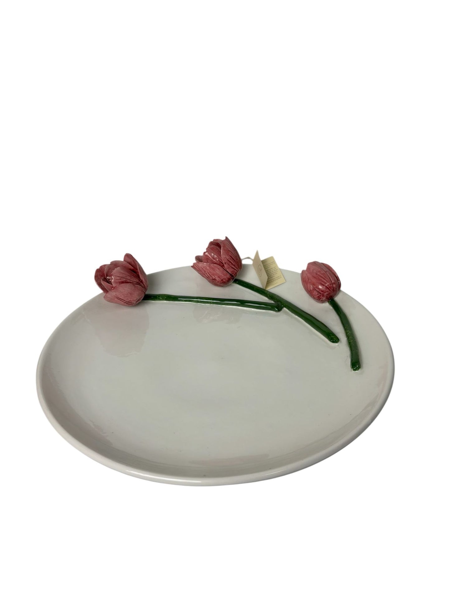 Vassoio Tondo in Ceramica di Capodimonte con Tulipani Rosa – Centrotavola Elegante