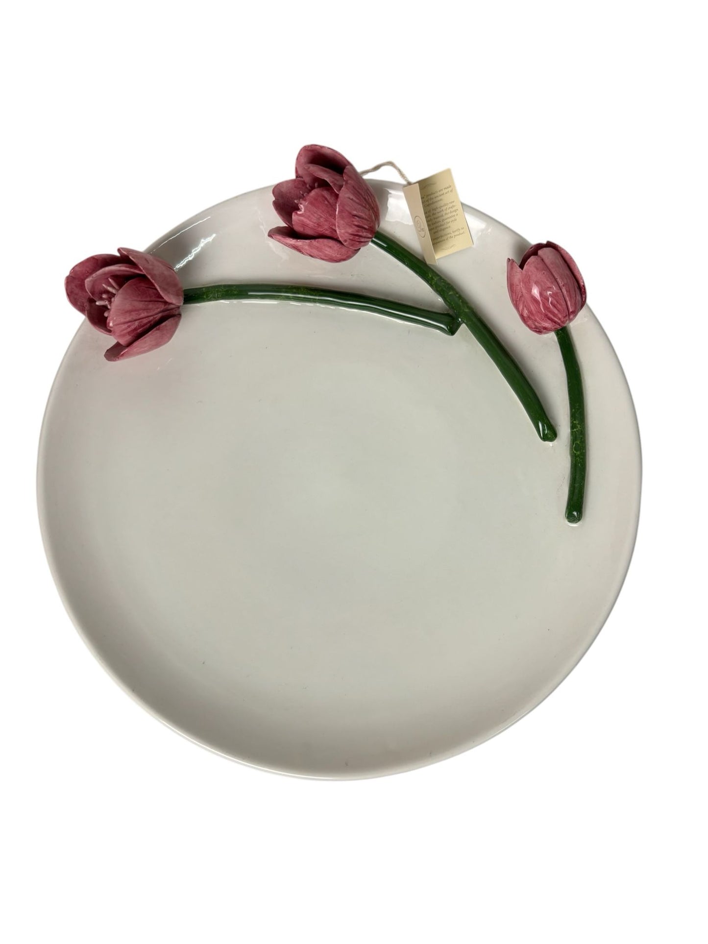 Vassoio Tondo in Ceramica di Capodimonte con Tulipani Rosa – Centrotavola Elegante