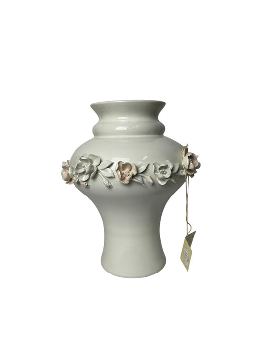 Vaso in Porcellana di Capodimonte con Fiori in Rilievo 30 h cm – Con Difetto