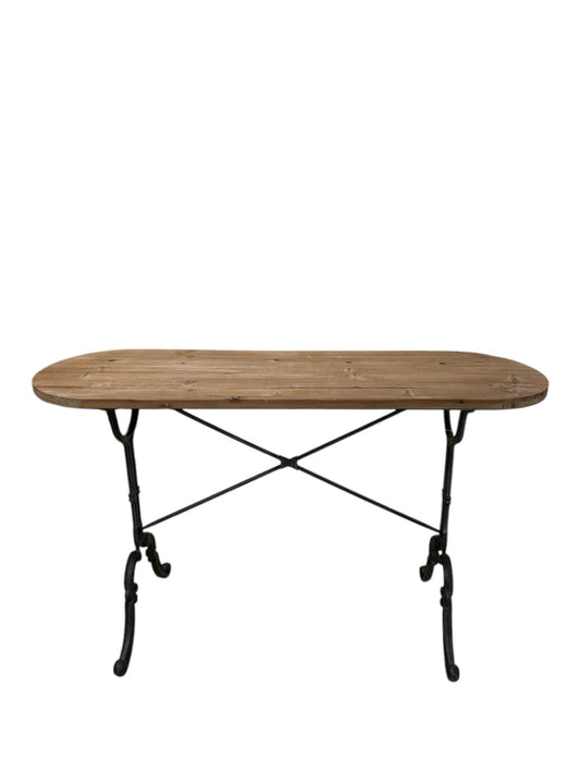 Tavolo Consolle con Gambe in Ferro Battuto e Piano in Legno - In Art