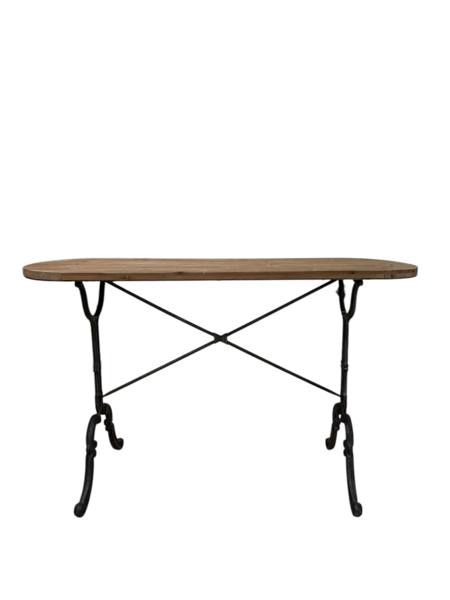 Tavolo Consolle con Gambe in Ferro Battuto e Piano in Legno - In Art