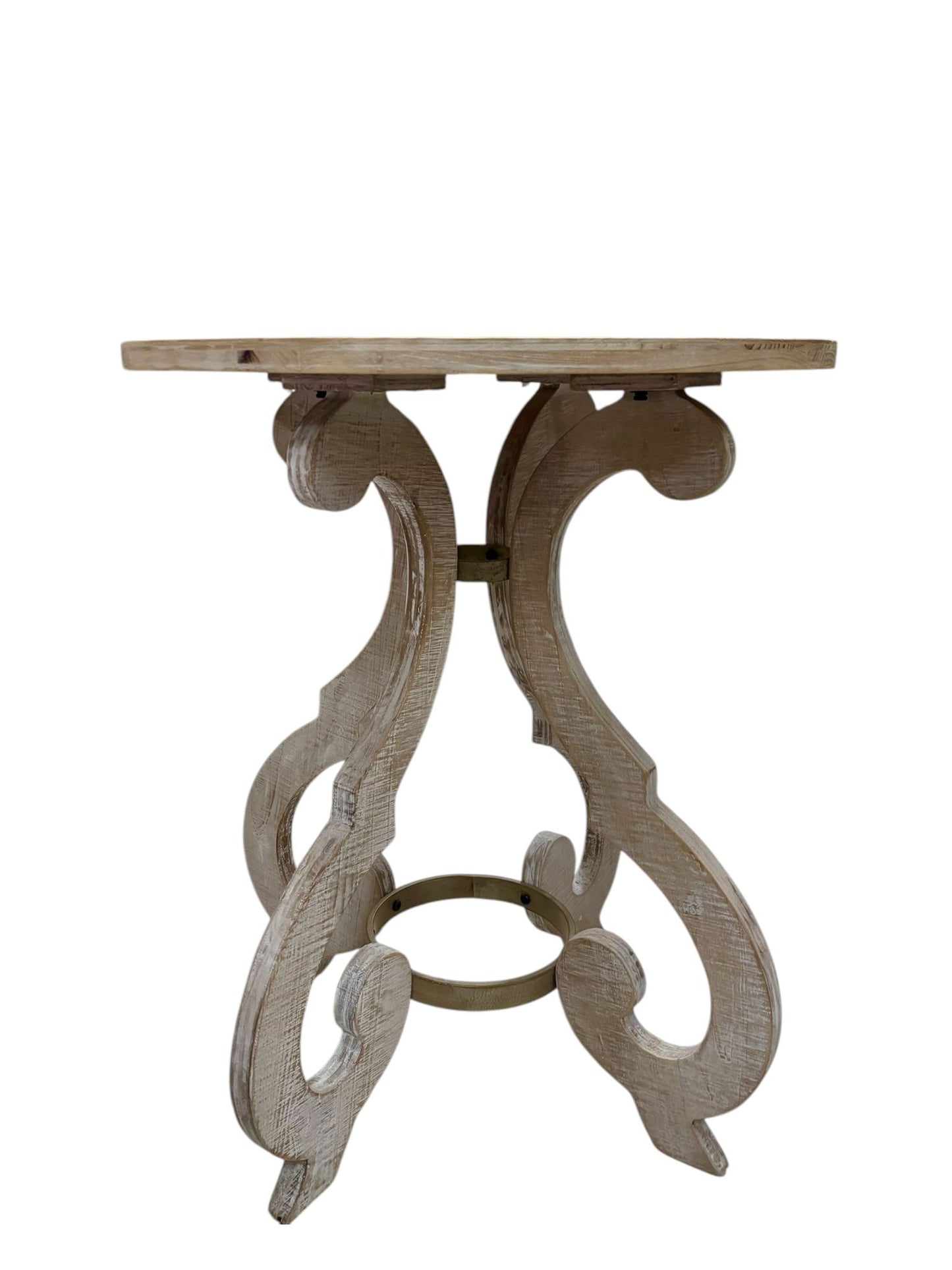 Tavolino Provenzale con Base Rotonda Effetto Legno 69 h cm - Stile Shabby