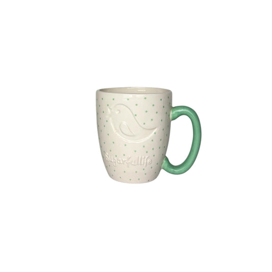 Tazza in Ceramica con Uccellino e Pois Verde Menta - Sugarfullife