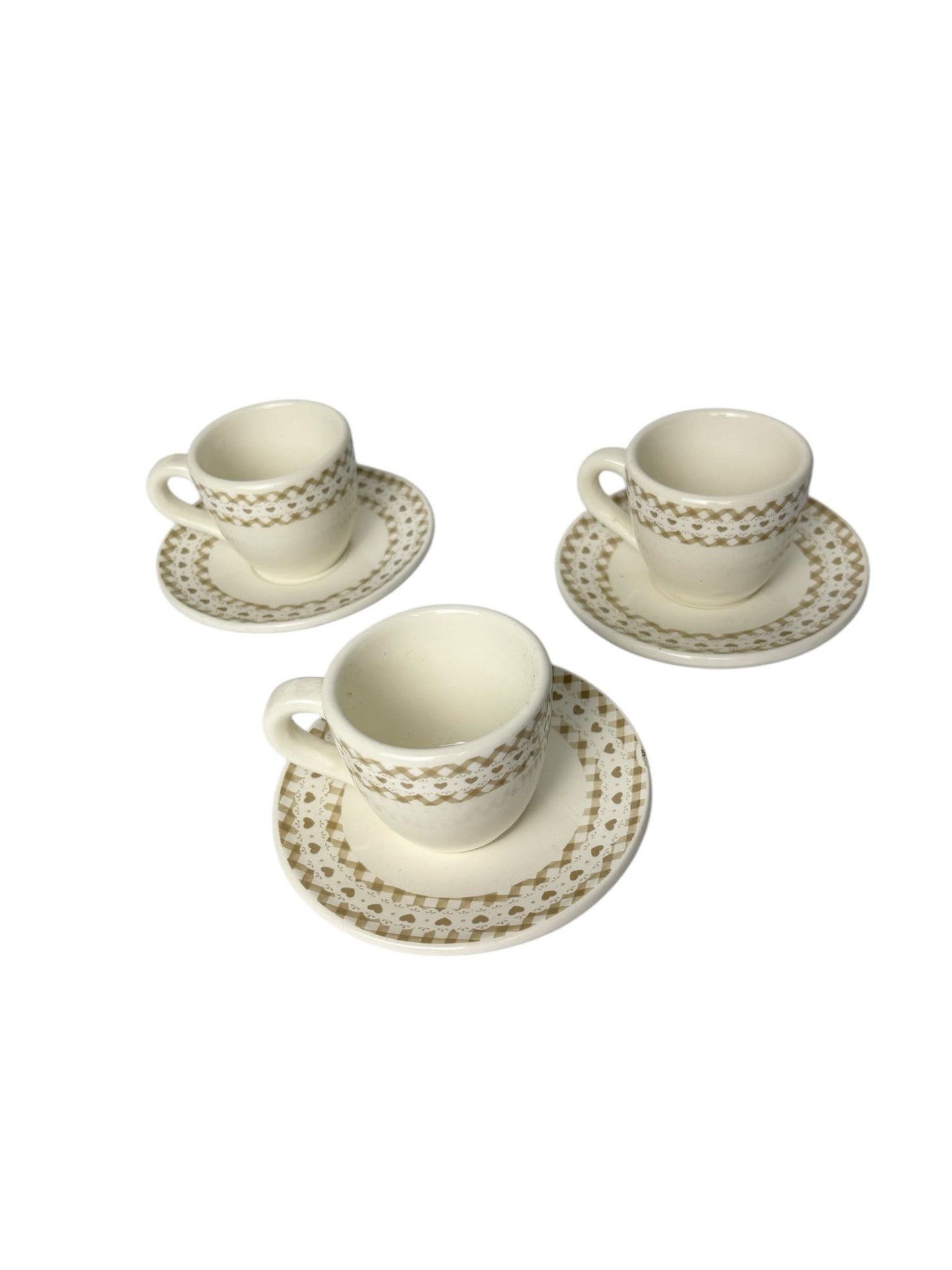 Set di 6 Tazzine da Caffè con Piattini in Porcellana Avorio con Cuoricini - Coccole di Casa