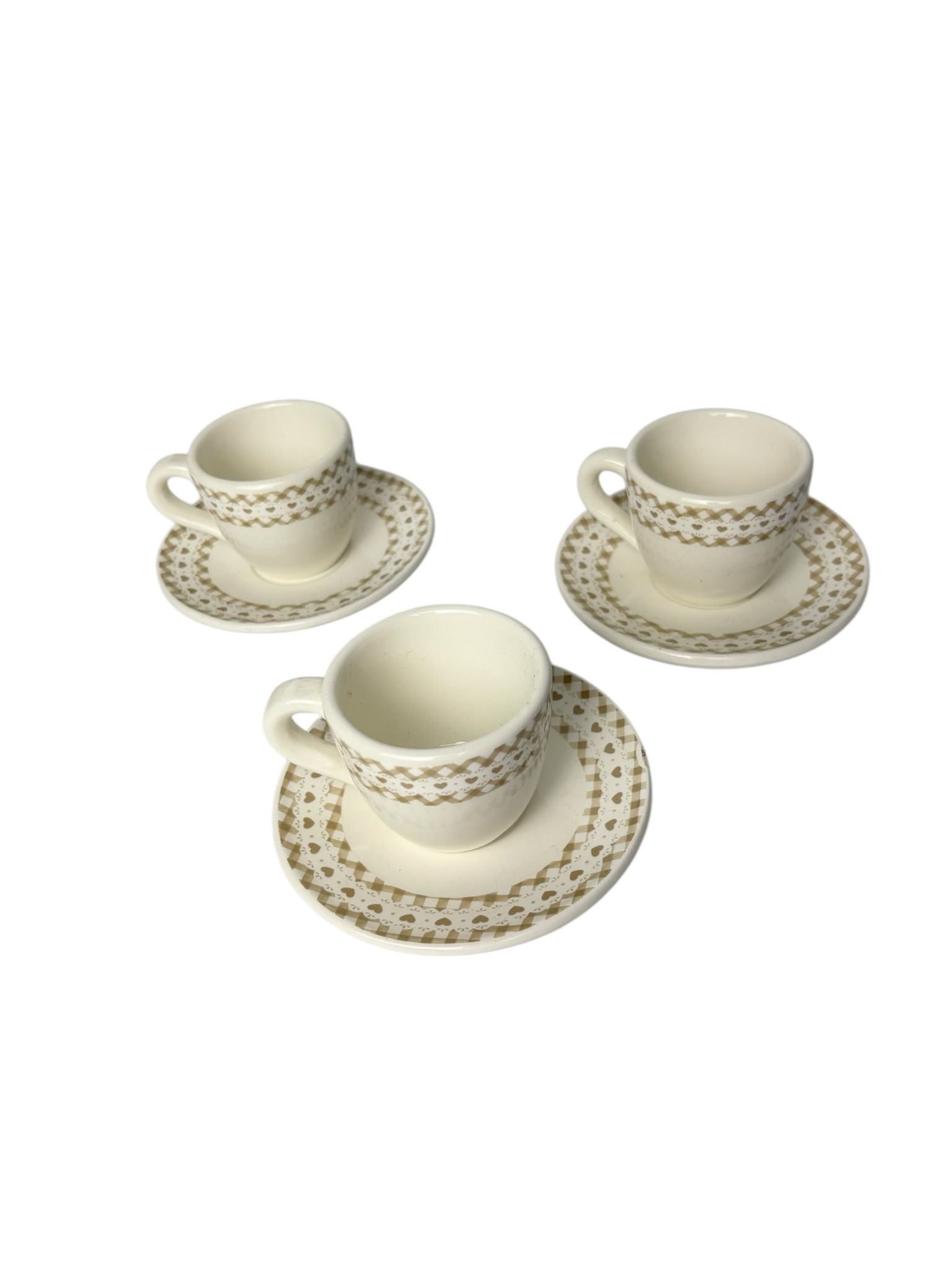 Set di 6 Tazzine da Caffè con Piattini in Porcellana Avorio con Cuoricini - Coccole di Casa