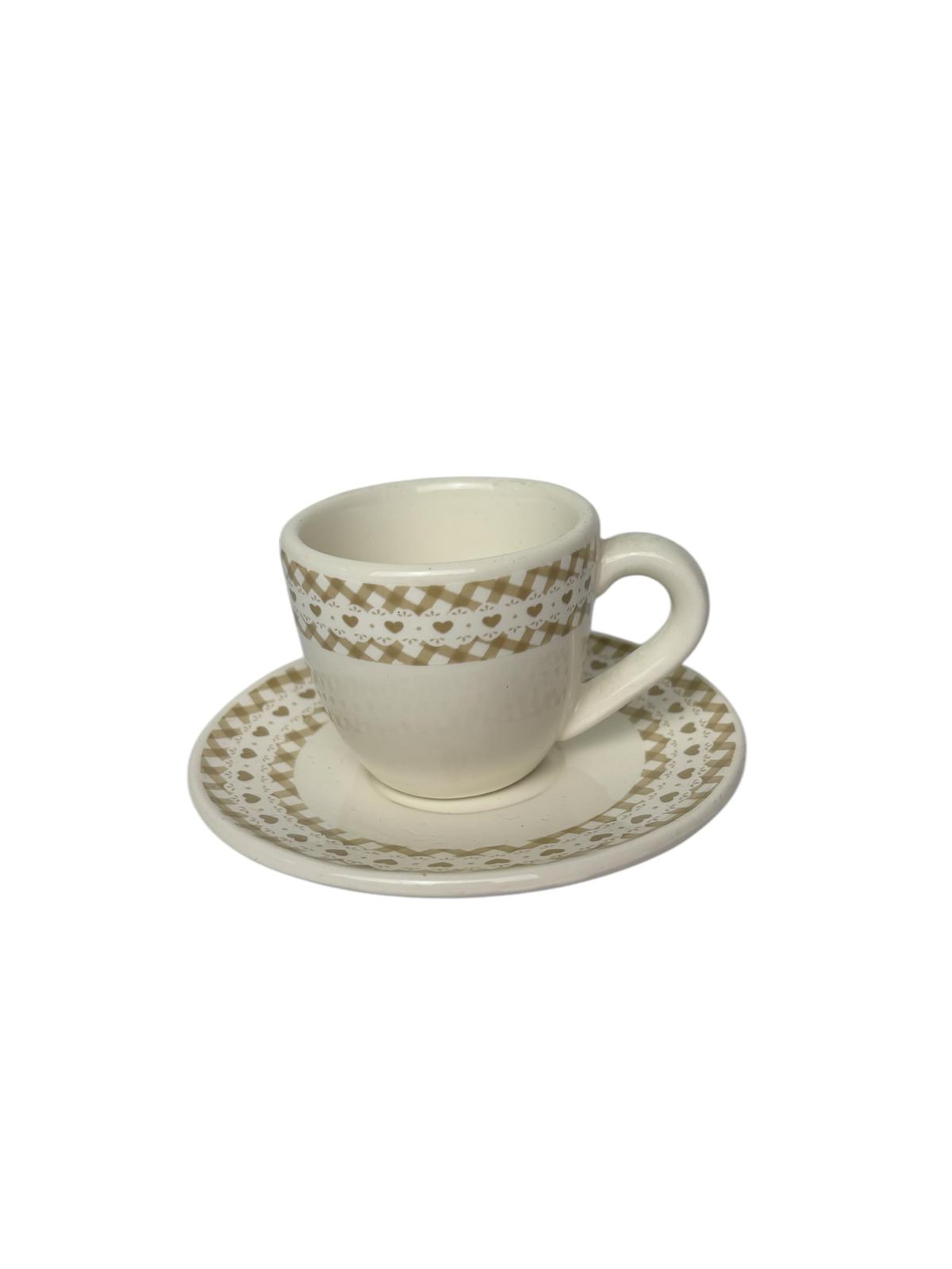 Set di 6 Tazzine da Caffè con Piattini in Porcellana Avorio con Cuoricini - Coccole di Casa