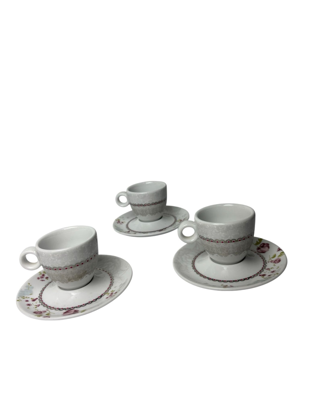 Set di 6 Tazzine con Piattini in Porcellana Decorata - Henriette