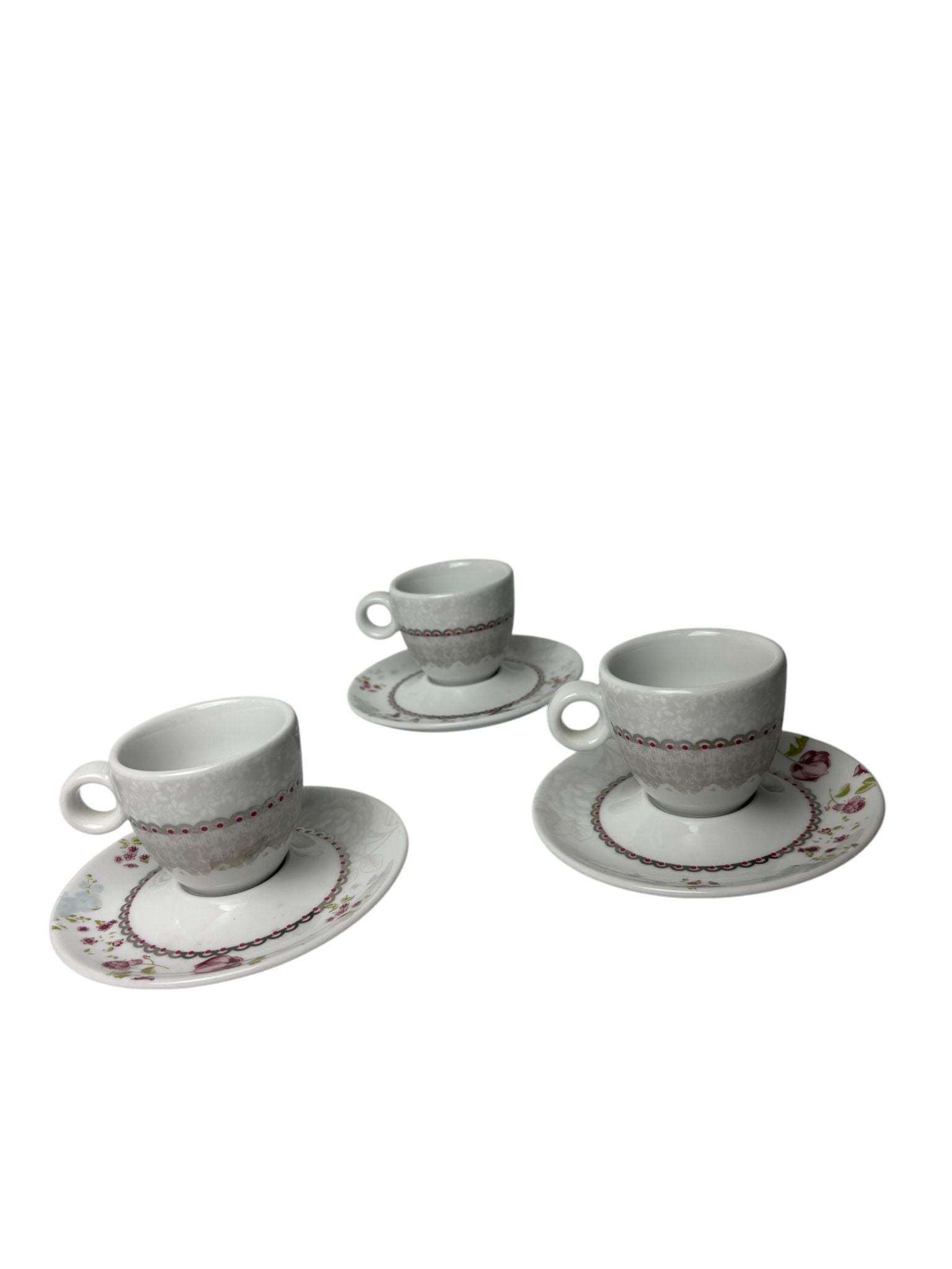 Set di 6 Tazzine con Piattini in Porcellana Decorata - Henriette