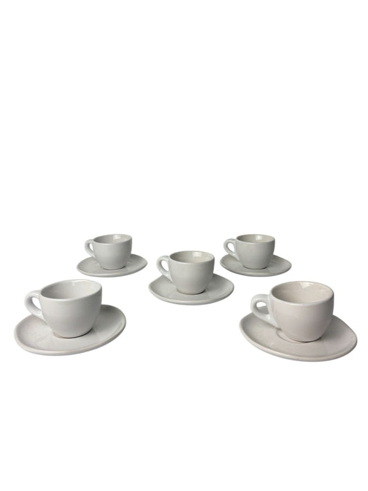 Set di 5 Tazzine da Caffè con Piattino in Ceramica Color Panna
