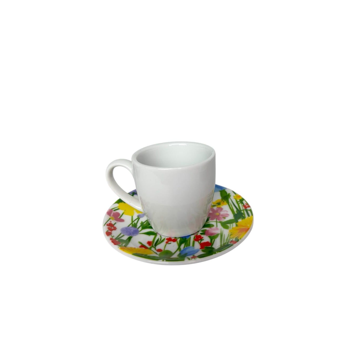 Set di 6 Tazzine da Caffè Bianche con Piattini Floreali – Rose e Tulipani