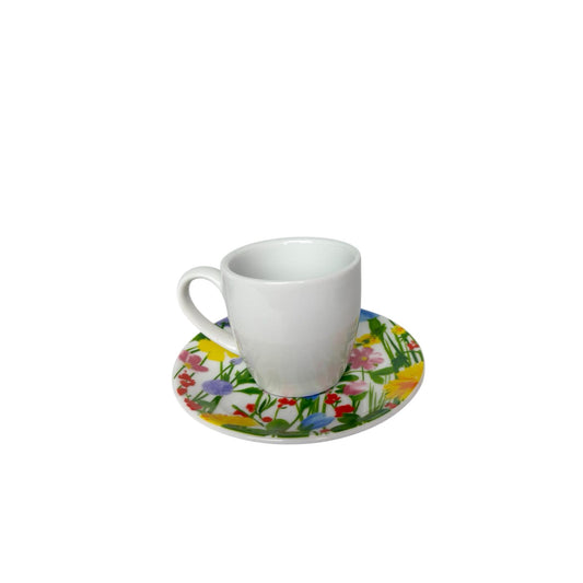 Set di 6 Tazzine da Caffè Bianche con Piattini Floreali – Rose e Tulipani