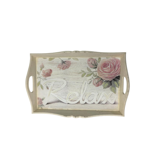 Vassoio Rettangolare Shabby Avorio con Rose – Blanc Mariclò