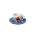 Set di 6 Tazzine in Porcellana con Fiore Colorato e Piattini Blu – Rose e Tulipani