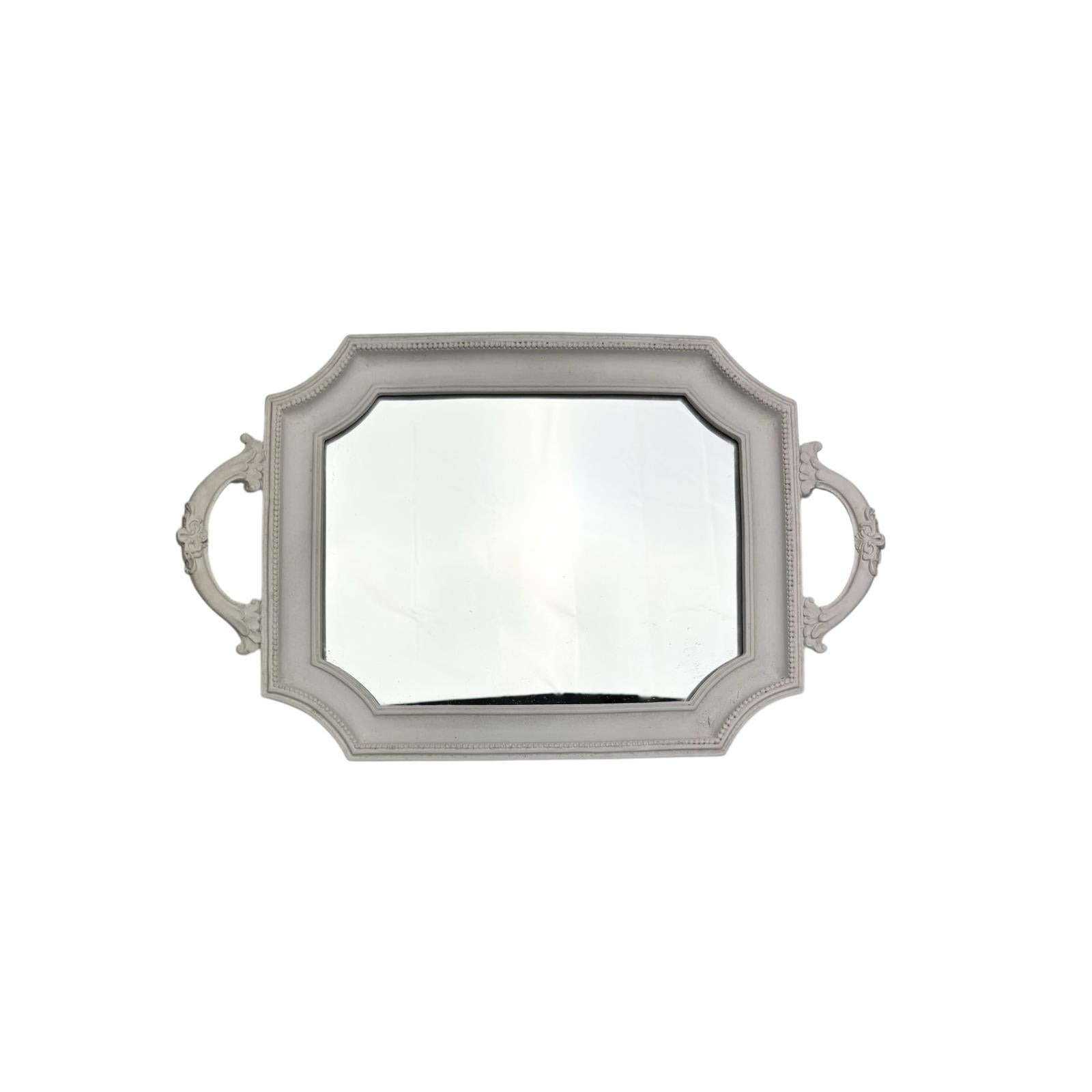 Vassoietto in Legno MDF Bianco con Base Specchiata e Manici