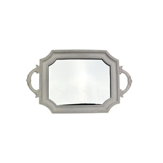 Vassoietto in Legno MDF Bianco con Base Specchiata e Manici