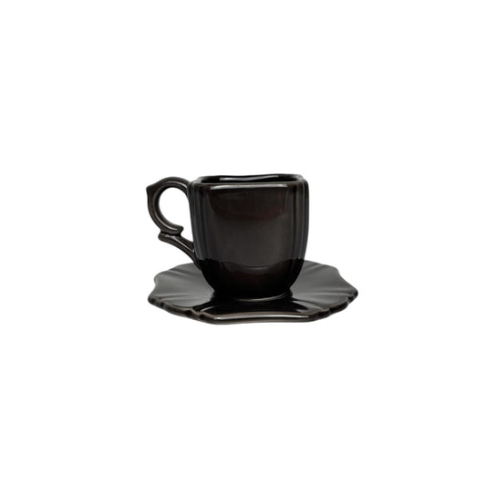 Set di 6 Tazzine da Caffè in Ceramica con Piattino Smerlato - Forma Squadrata