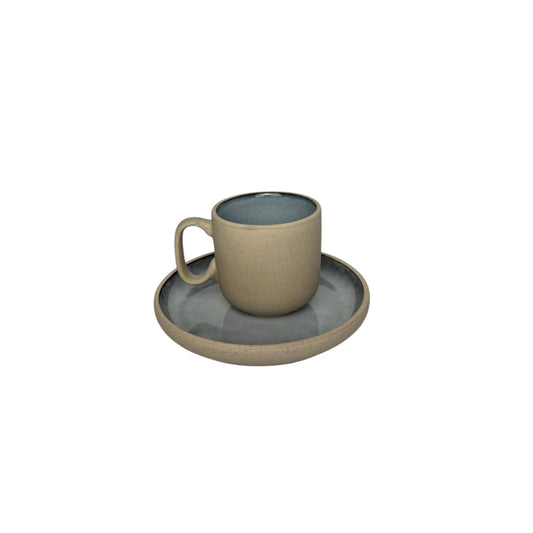 Set di 6 Tazzine da Caffè con Piattino "Arpeggio Ceruleo" in Ceramica Bisquit - Rose e Tulipani