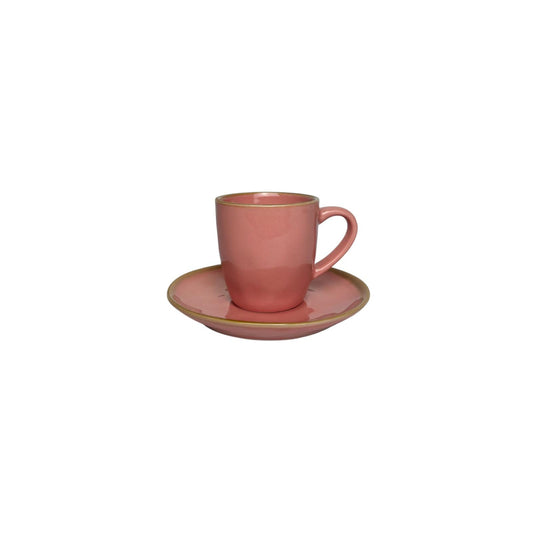 Set di 6 Tazzine da Caffè in Ceramica Rosa Antico con Bordino Oro – Rose e Tulipani
