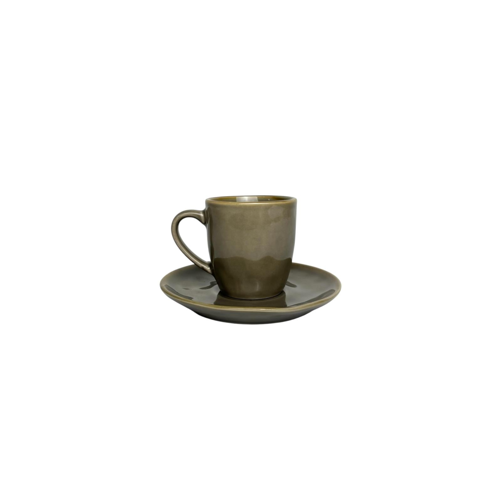 Set di 6 Tazzine da Caffè in Ceramica Verde Salvia con Bordino Oro - Rose e Tulipani