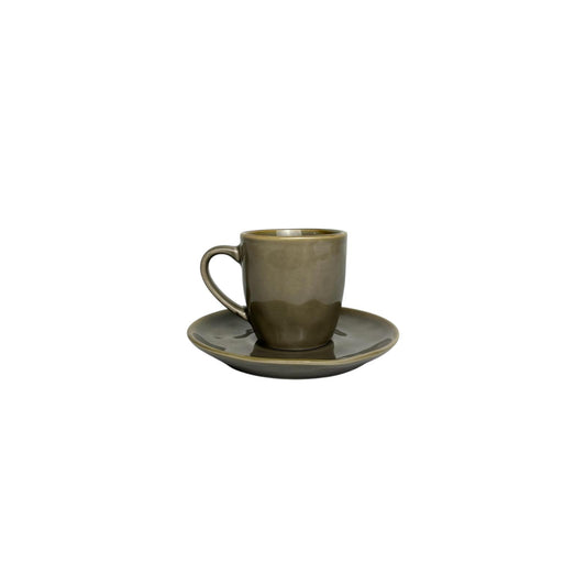 Set di 6 Tazzine da Caffè in Ceramica Verde Salvia con Bordino Oro - Rose e Tulipani