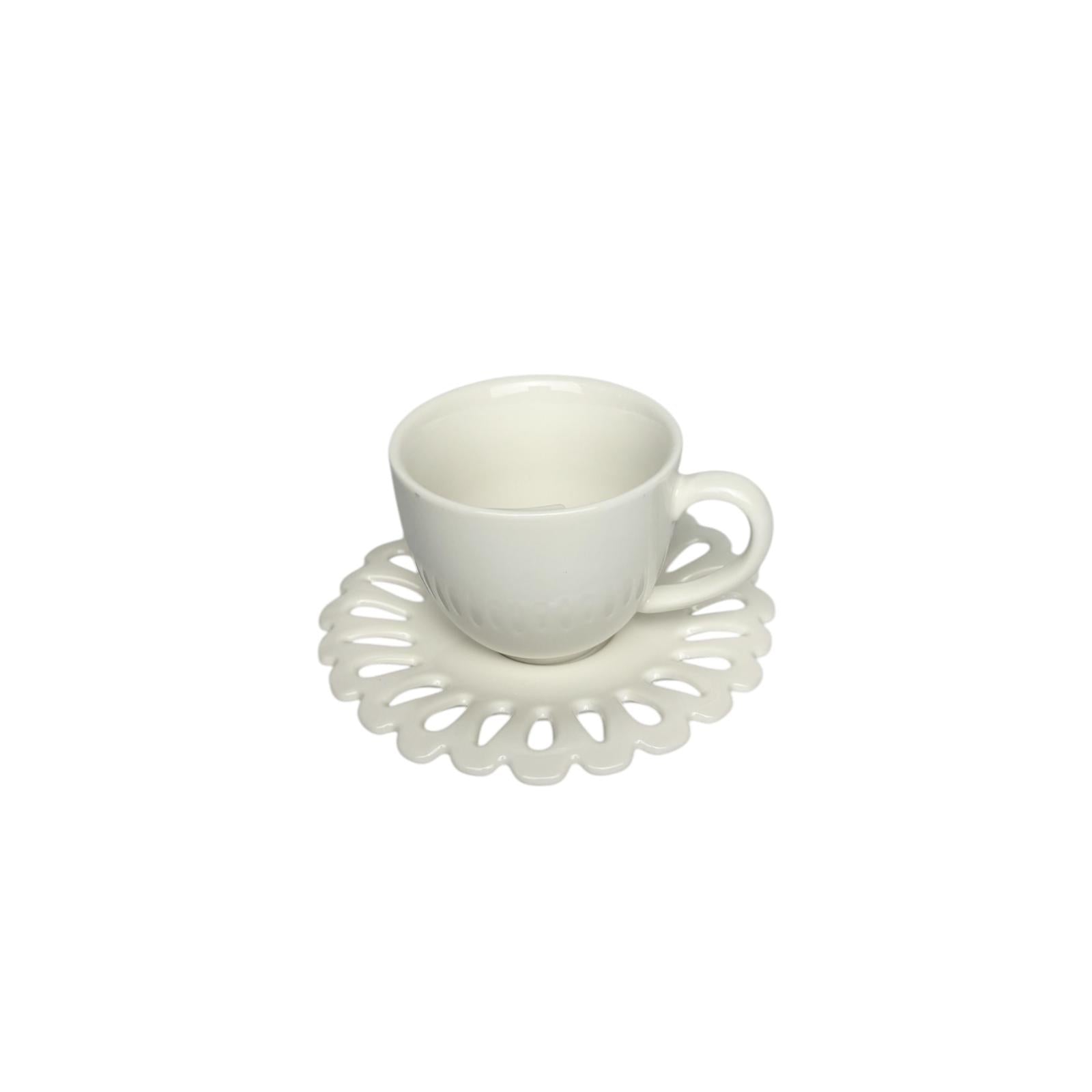 Set di 6 Tazzine da Caffè con Piattino Traforato in Porcellana Bianca – La Porcellana Bianca