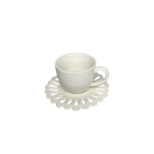 Set di 6 Tazzine da Caffè con Piattino Traforato in Porcellana Bianca – La Porcellana Bianca