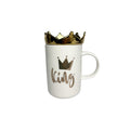 Mug in Porcellana Bianca con Scritta "King" e Tappo a Forma di Corona Oro