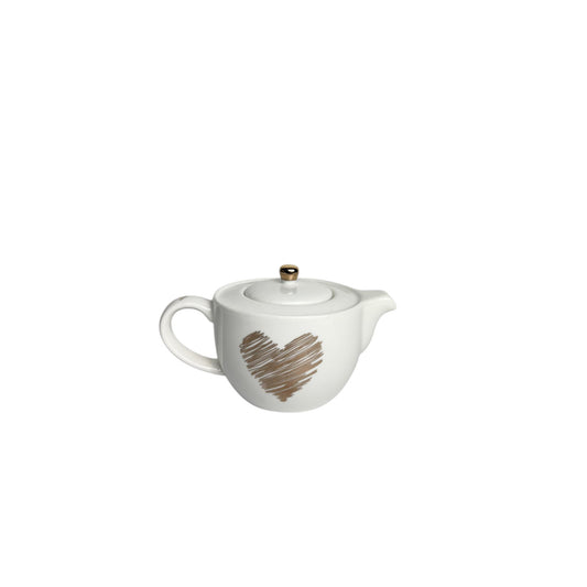 Teiera in Porcellana Bianca con Cuore e Dettagli Oro – Scritta "Love More"