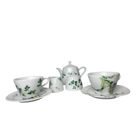 Set Colazione in Porcellana Finissima con Decori Verde e Lilla – d'Ancap