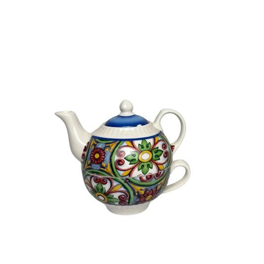 Tea for One in Porcellana Bianca con Decori Ispirati alle Maioliche – Emò
