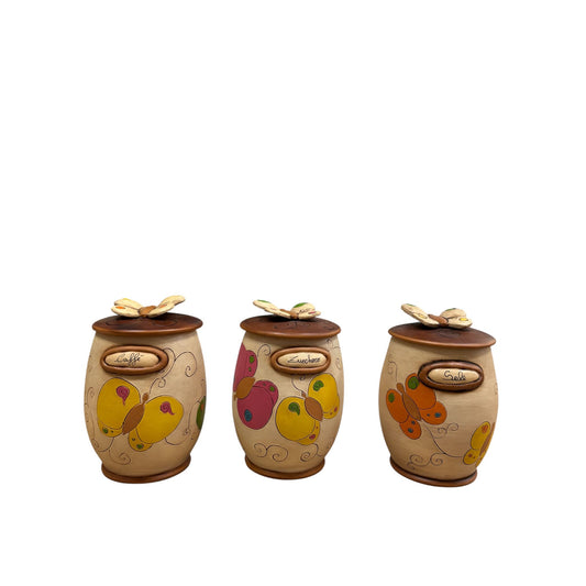 Tris di Barattoli in Terracotta Dipinti a Mano – Vitullo