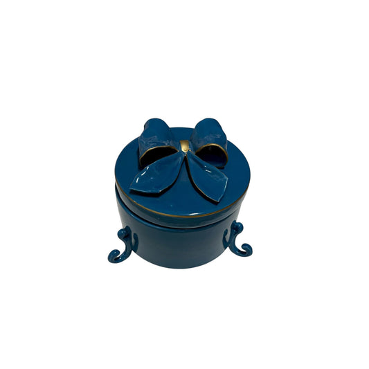 Scatola Tonda con Piedini e Fiocco 3D in Ceramica Blu – Sara's Idea