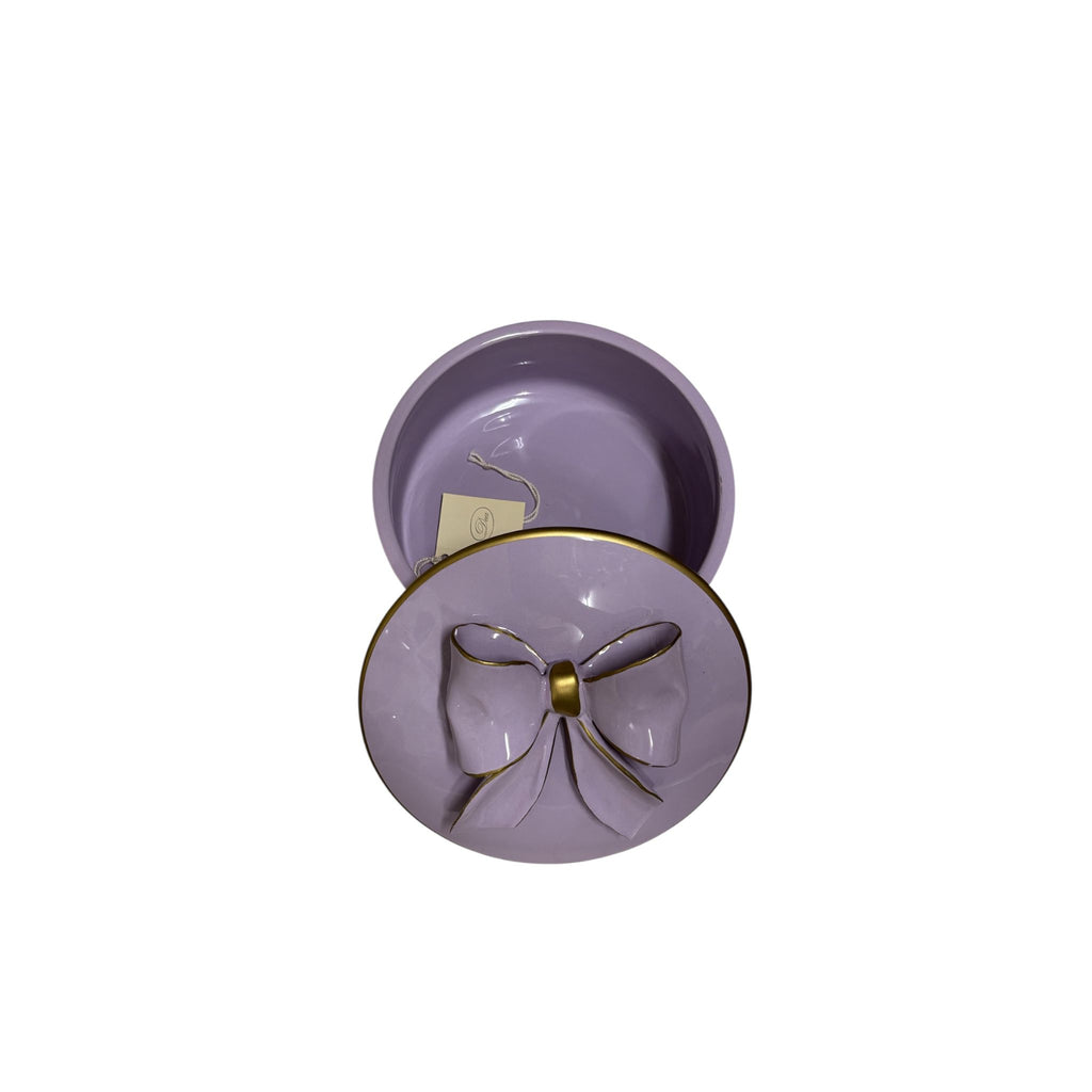 Scatola Tonda Lilla con Fiocco 3D in Ceramica – Dea Capodimonte