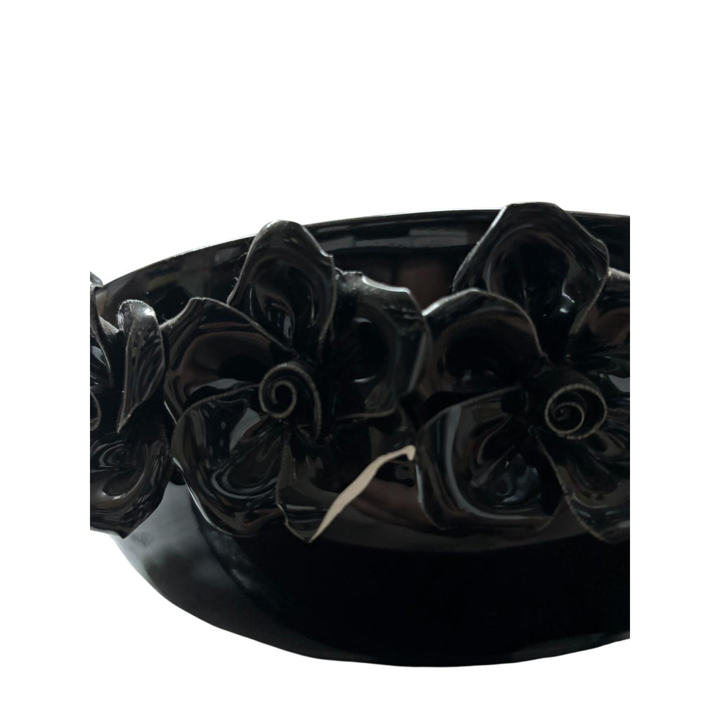 Centrotavola Tondo in Ceramica Nera con Fiori 3D – Sinum Home