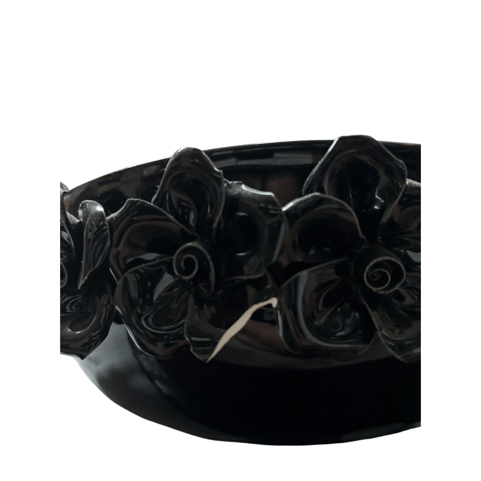 Centrotavola Tondo in Ceramica Nera con Fiori 3D – Sinum Home