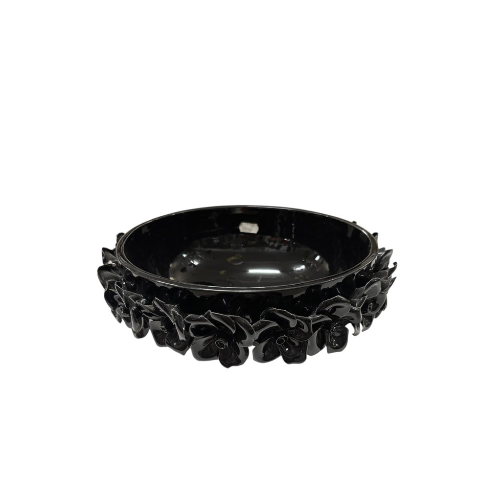 Centrotavola Tondo in Ceramica Nera con Fiori 3D – Sinum Home