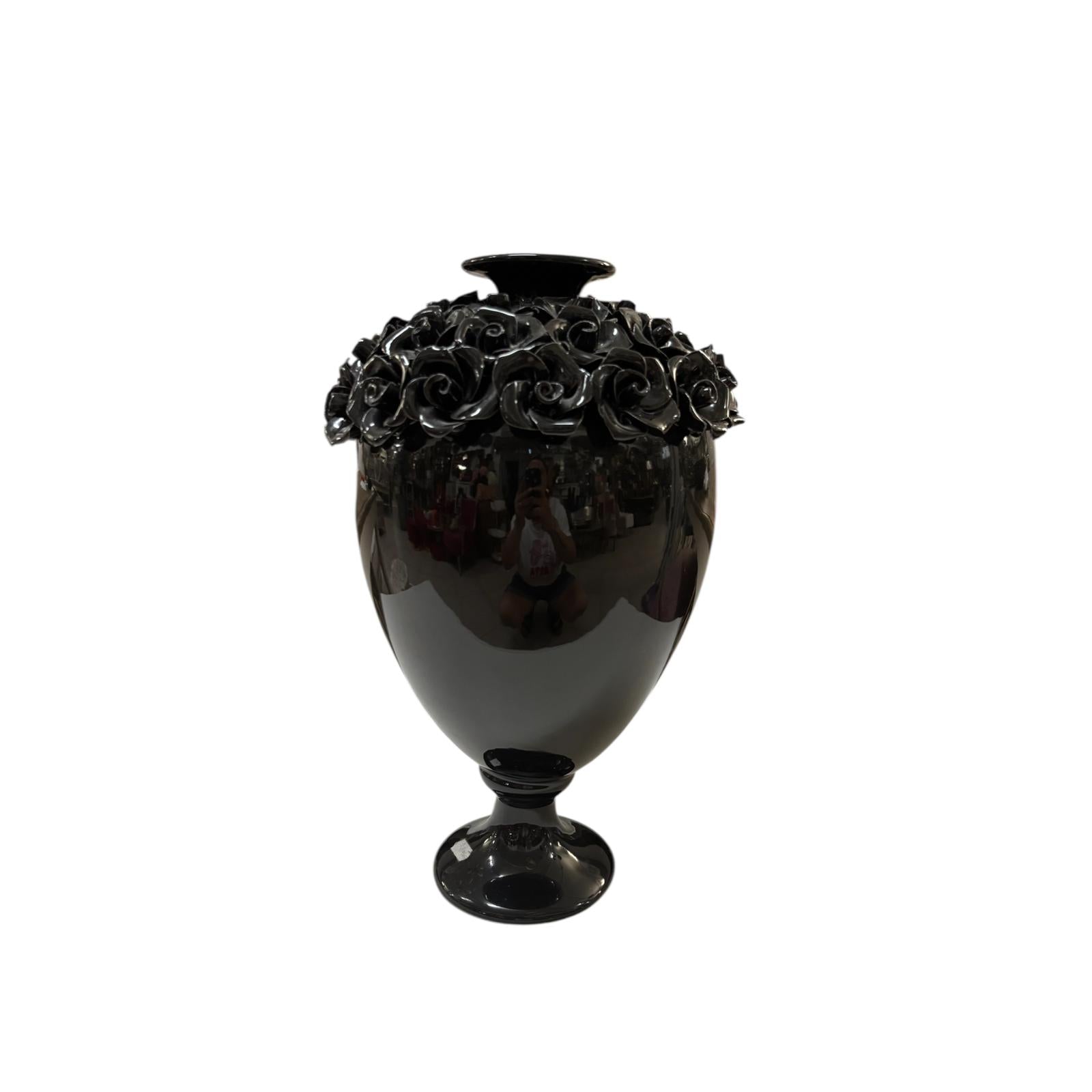 Vaso in Ceramica Nera con Fiori 3D 43 h cm – Sinum Home