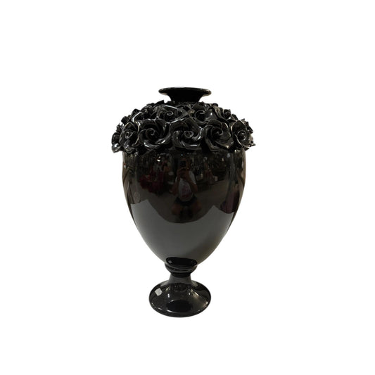 Vaso in Ceramica Nera con Fiori 3D 43 h cm – Sinum Home