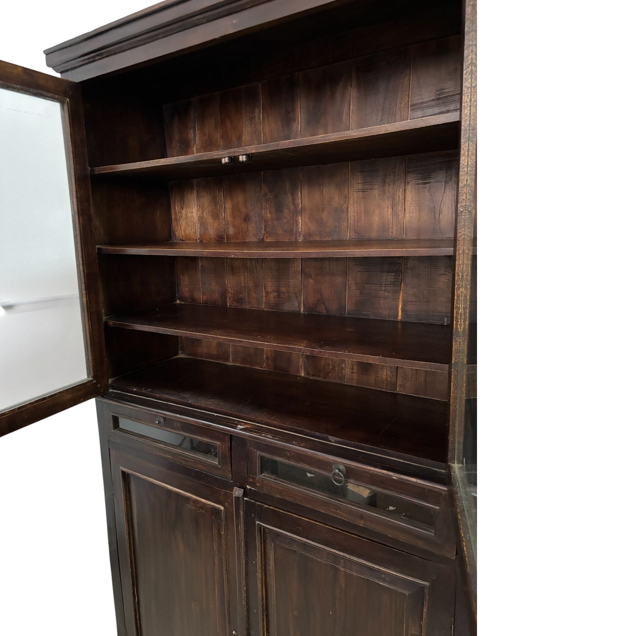 Credenza in Legno Massello di Sheesham con Ante in Vetro 188 h cm– Da Restaurare